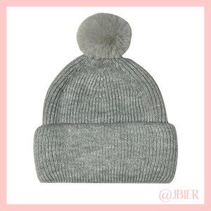 Adrienne Landau Sparkle Beanie with Faux Fur Pom in Gray